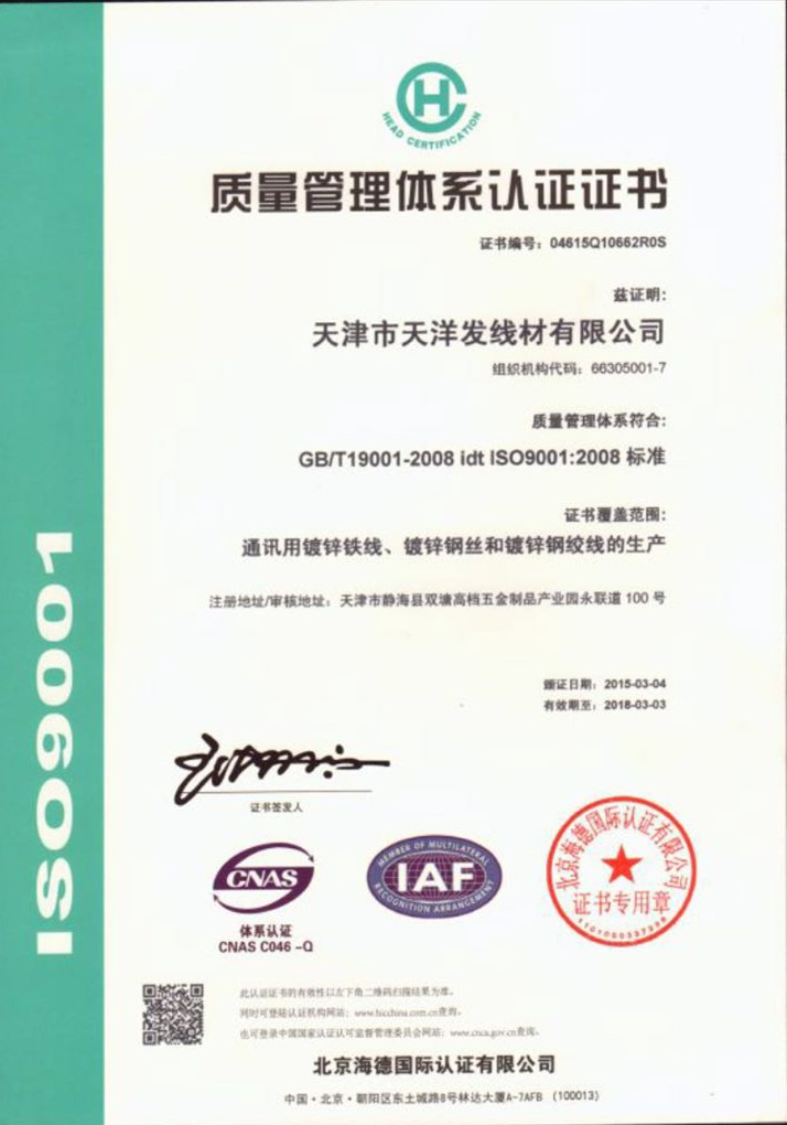 Chine Hebei Qijie Wire Mesh MFG Co., Ltd Certifications