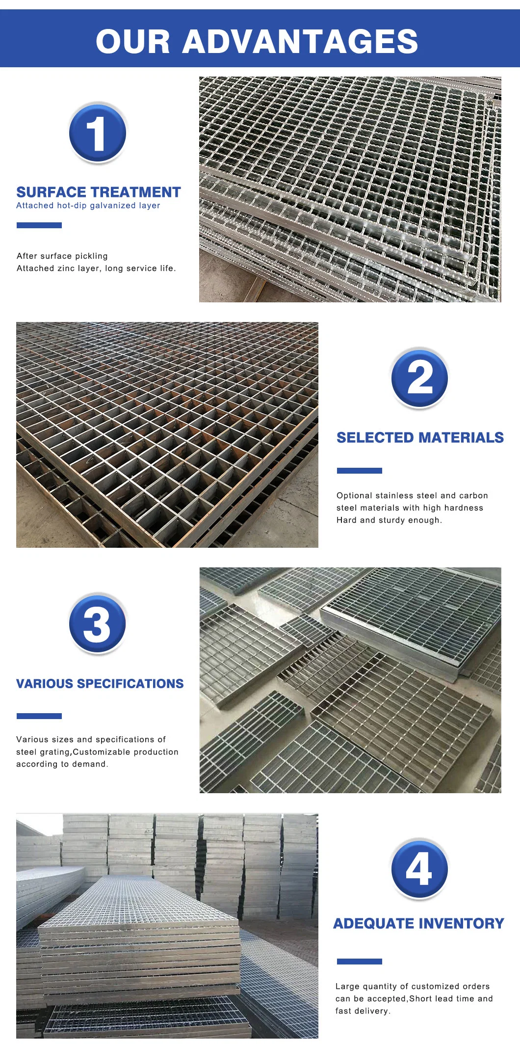 Réglage en acier plat/serré galvanisé à chaud sur mesure OEM pour passerelle de plateforme/couverture de fossé de drainage 1