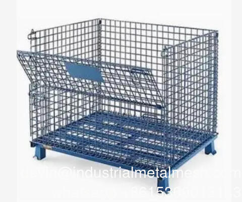 Cage en treillis soudé pliable pour chariot élévateur, conteneur palette métallique empilable