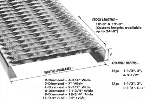 Bande de roulement d'escalier antidérapante en acier inoxydable avec grille à mâchoire de crocodile perforée
